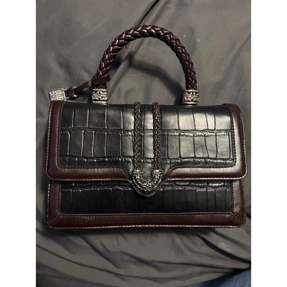 Marc Chantal satchel bag faux crocodile embossing with shoulder strap